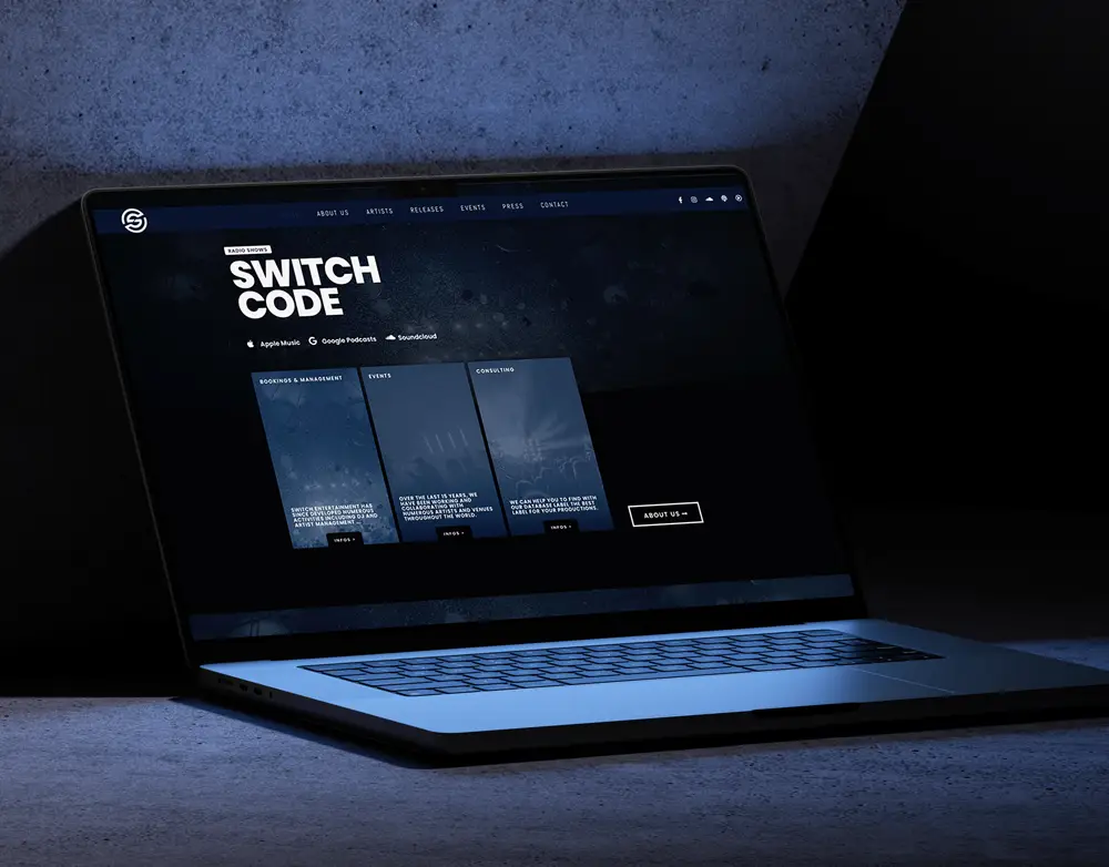 Switch Entertainment website designed by Uncoded Digital for artist management and DJ bookings